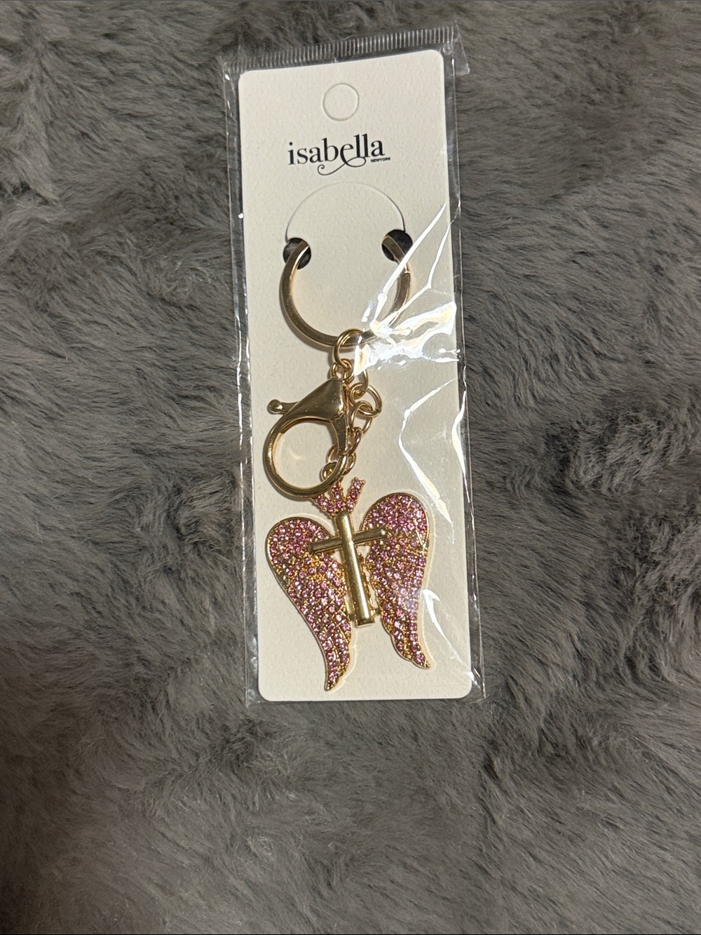 Isabella Pink Glitter Angel Wings Key & Bag Charm with Gold Hardware